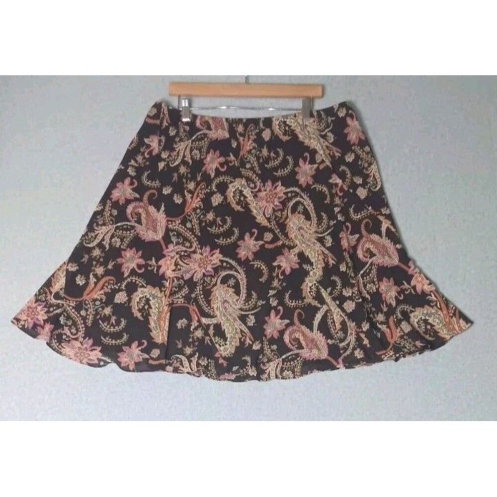 Worthington Aline Flowy Skirt Size 20W Brown Pink Paisley Whimsigoth Fairycore